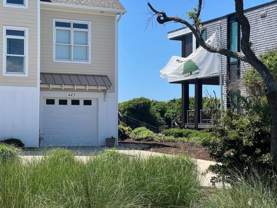 The “Appeal to Heaven” flag flying outside a Carteret County beach home owned by Macon Newby, the wife of North Carolina Supreme Court Chief Justice Paul Newby, on May 23, 2024.