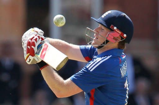 England's Eoin Morgan avoids a ball during the first One day International cricket match between England and Australia at Lord's cricket ground