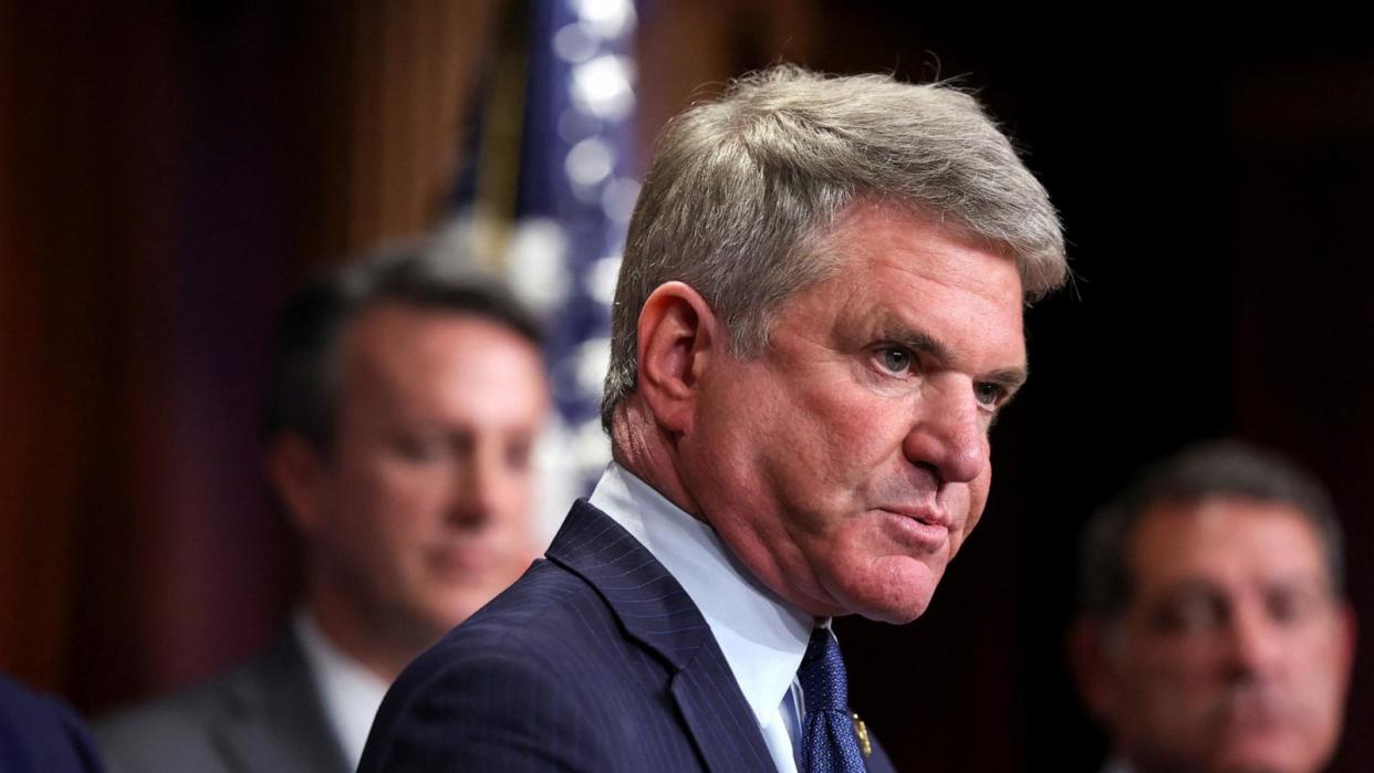 PHOTO: Foreign Affairs Committee Chairman Michael McCaul speaks during a press conference on Capitol Hill in Washington, D.C., on April 16, 2024.  (Amanda Andrade-Rhoades/Reuters)