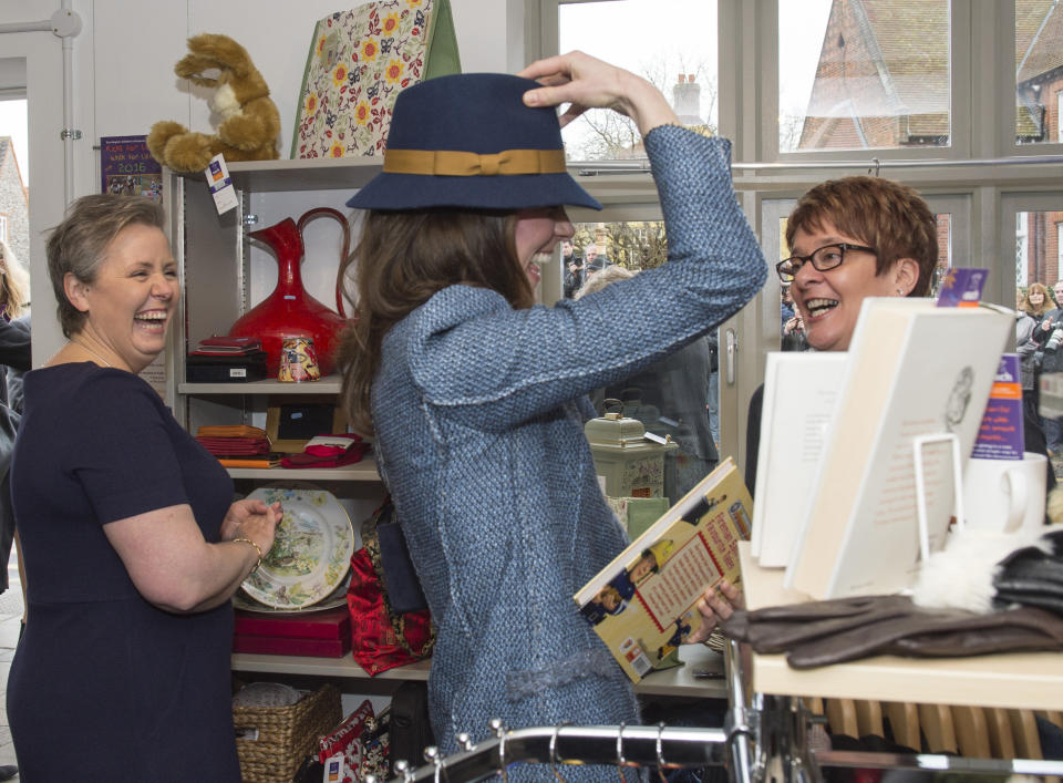 Britain's Kate, Duchess of Cambridge, visits a charity shop in Holt, Norfolk, eastern England, March 18, 2016.