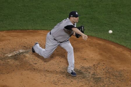 FILE PHOTO: Oct 5, 2018; Boston, MA, USA; New York Yankees starting pitcher Lance Lynn (36) throws the ball against the Boston Red Sox during the fifth inning in game one of the 2018 NLDS playoff baseball series at Fenway Park. Mandatory Credit: Paul Rutherford-USA TODAY Sports