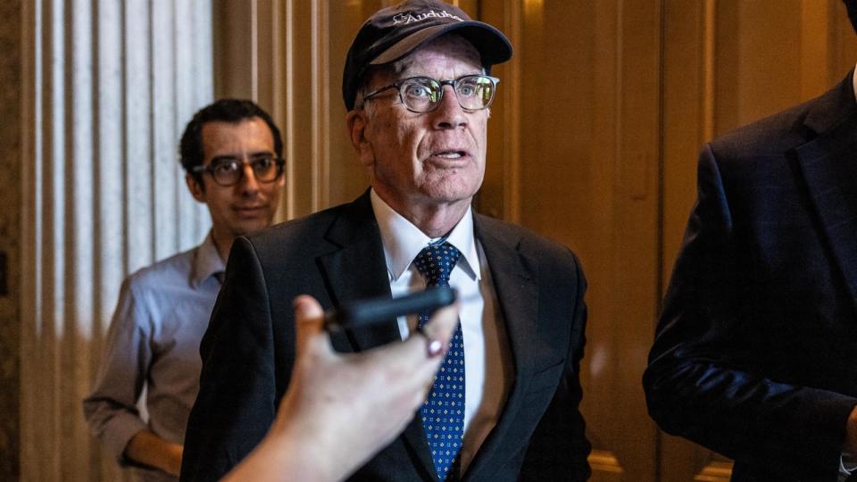 PHOTO: Sen. Peter Welch is questioned by reporters as he departs the Senate floor following a vote at the US Capitol, on July 9, 2024, in Washington, D.C. (Anna Rose Layden/Getty Images)