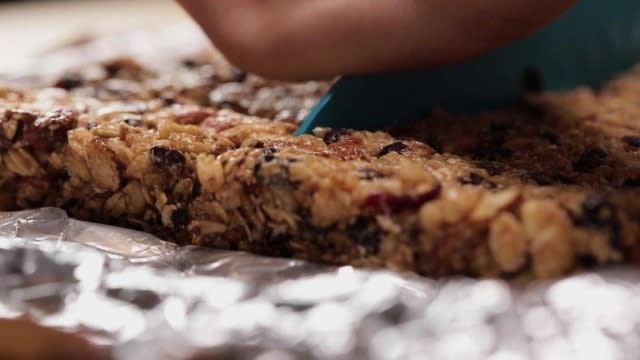 Cutting granola bars with a knife