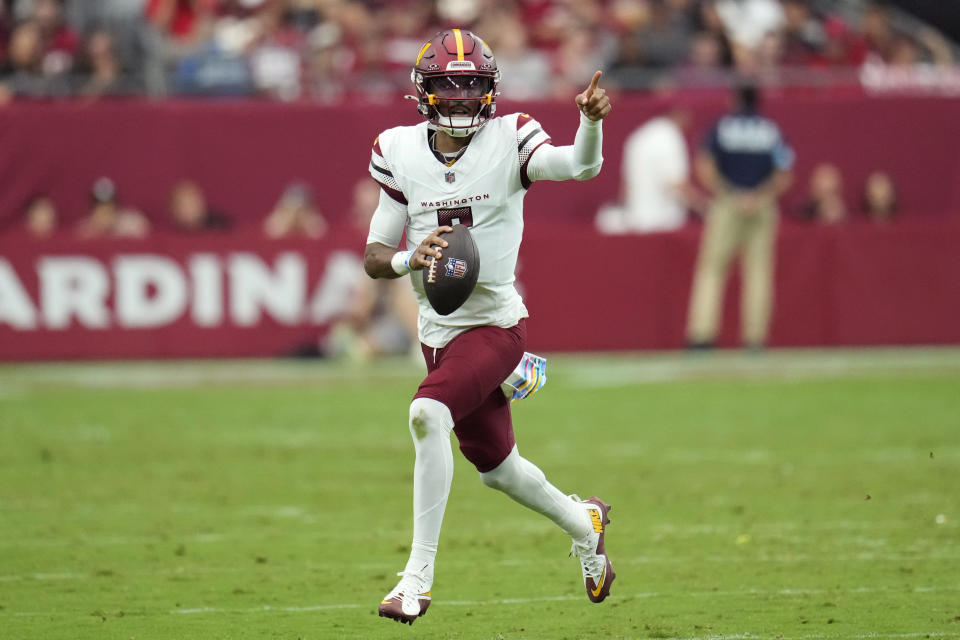 Washington Commanders quarterback Jayden Daniels had another fantastic game in Week 4. (AP Photo/Ross D. Franklin)