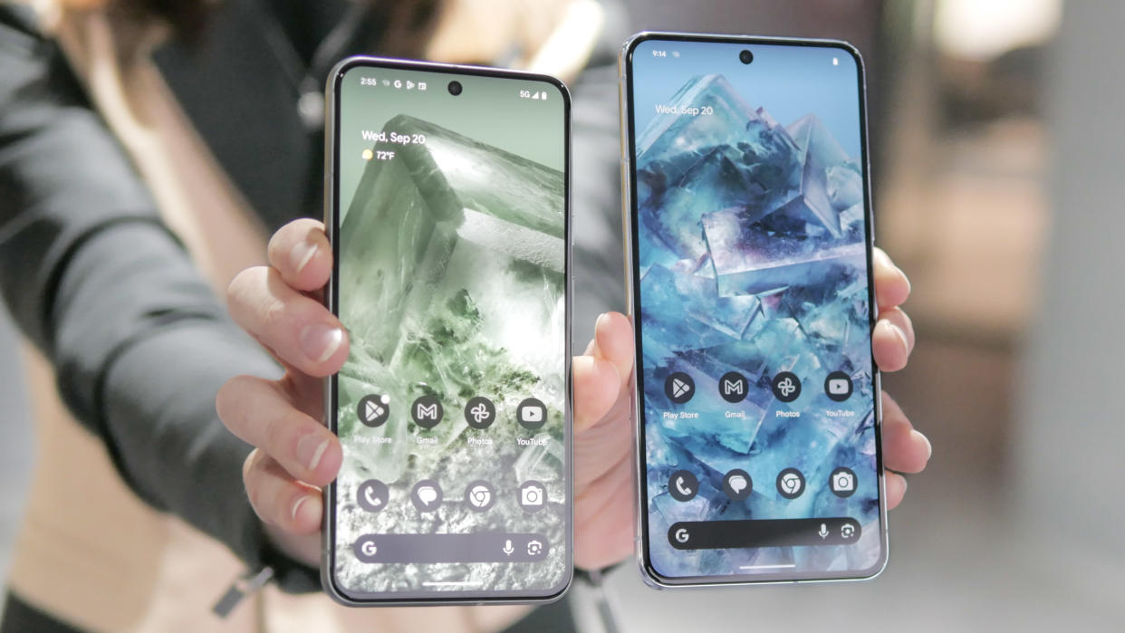  Pixel 8 and Pixel 8 Pro shown side by side. 