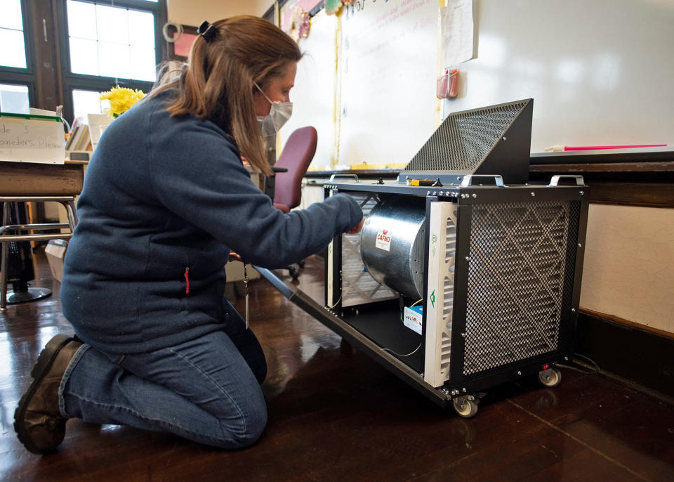 IMAGE: Ionization unit installed at Massachusetts school (Ashley Green / USA Today Network)