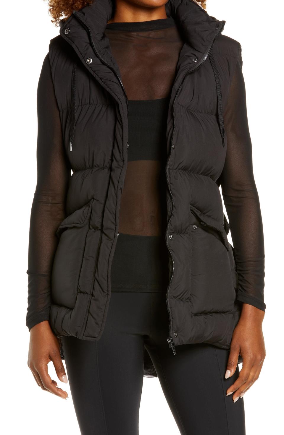1) Zella Recycled Polyester Puffer Vest, Size Xx-Small in Black at Nordstrom