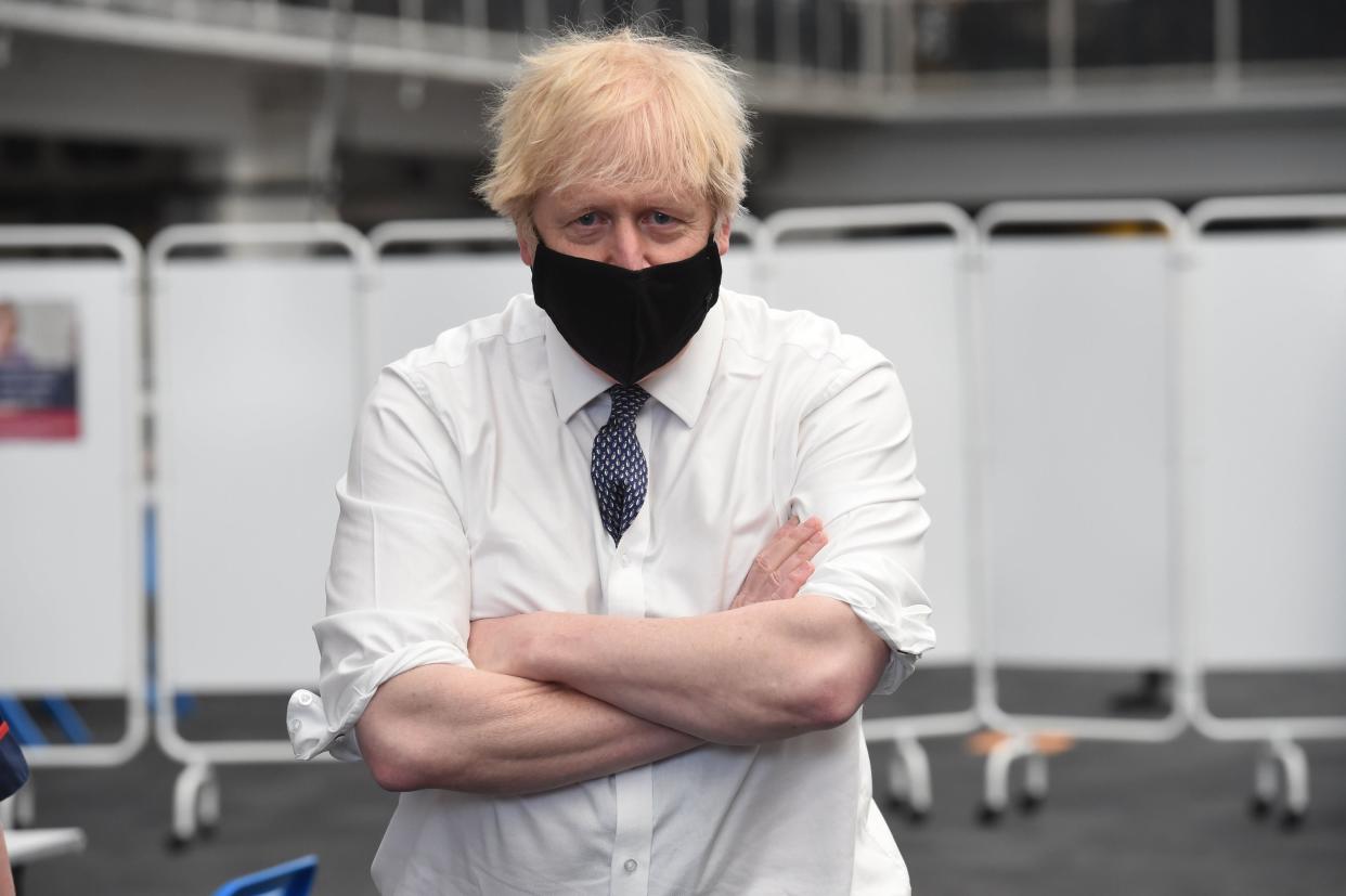 <p>Boris Johnson visiting a Vaccination Centre at the Business Design Centre in Islington on Tuesday</p> (Jeremy Selwyn)