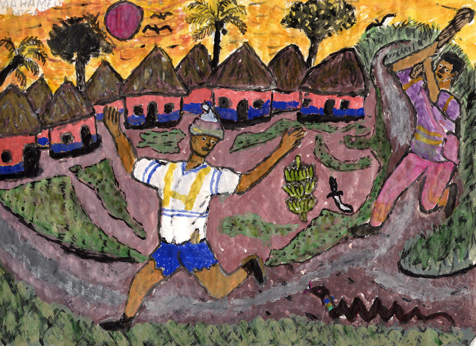 A drawing by a child in Sierra Leone, created around 2001.