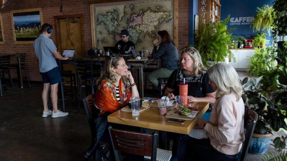 Patrons of Caffeina Roasting Company enjoy the laid-back, and casual environs in one of the newer additions to the Collister Center along State Street.