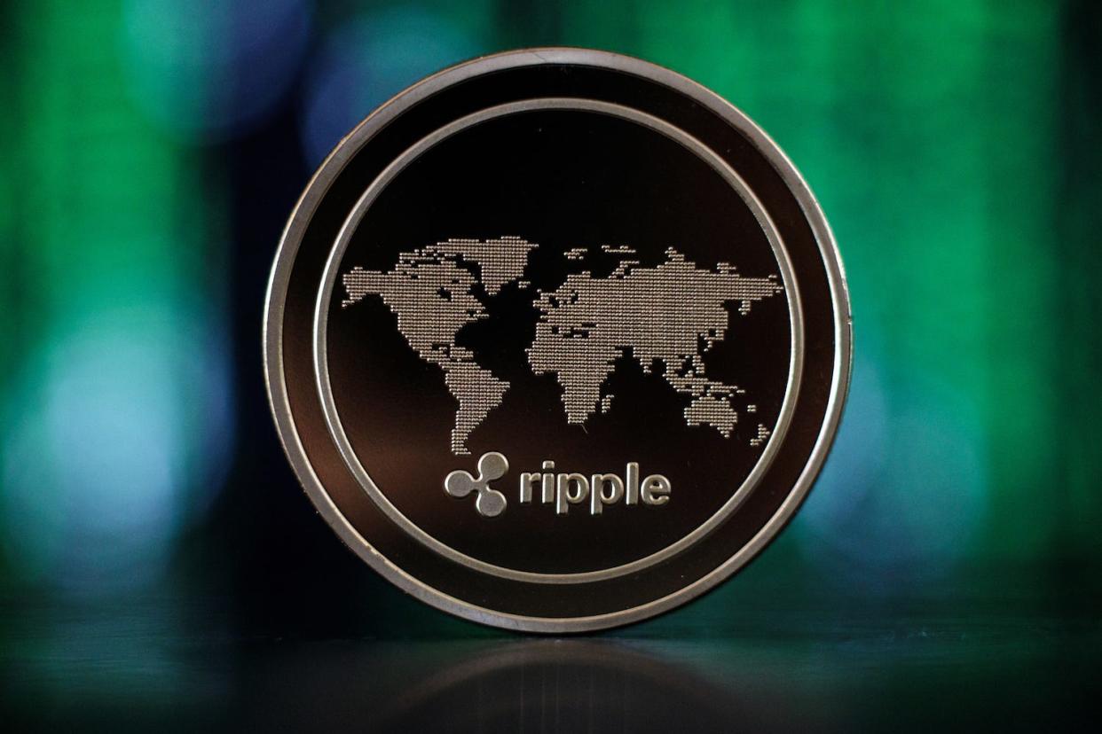 In this photo illustration of the ripple cryptocurrency 'altcoin' sits arranged for a photograph on April 25, 2018 in London, England. Cryptocurrency markets began to recover this month following a massive crash during the first quarter of 2018, seeing more than $550 billion wiped from the total market capitalisation. (Photo by )