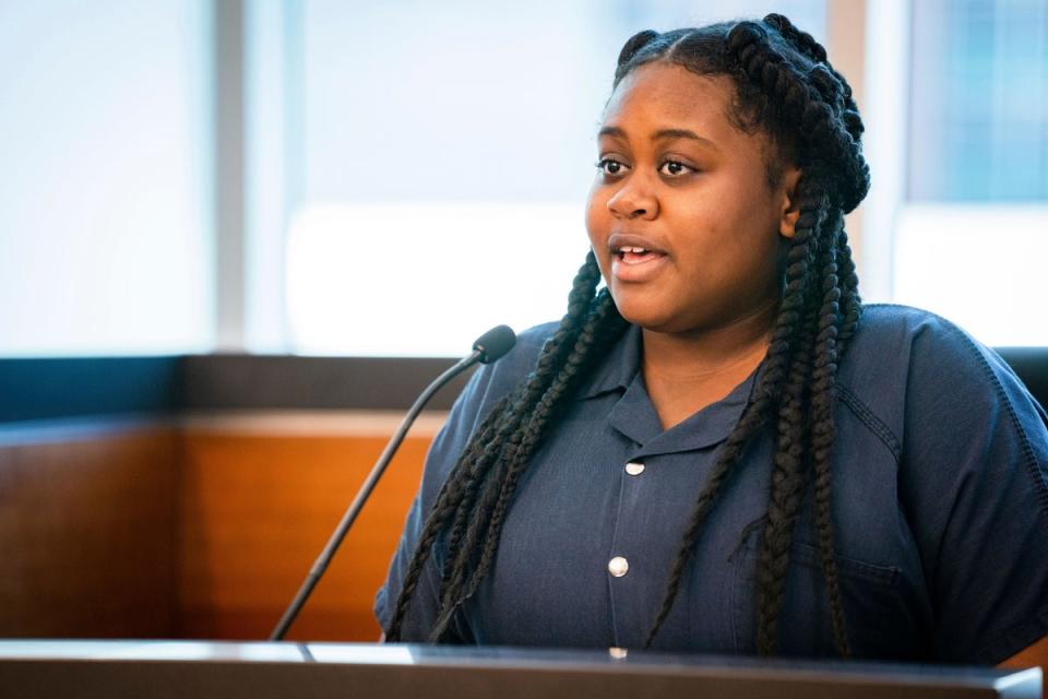 Pieper Lewis speaks at a hearing in September  (ASSOCIATED PRESS)