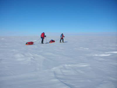 Dale and a team member ski on Day 10. Dr. Heather Ross and her team are on a journey to the South Pole.