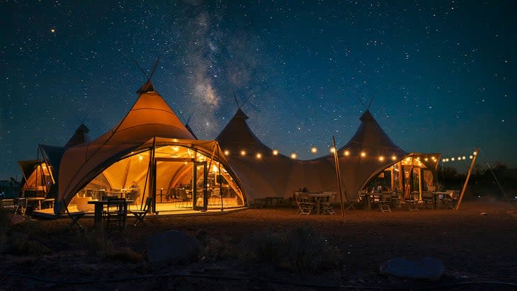 Lobby tent under the Milky Way at Under Canvas