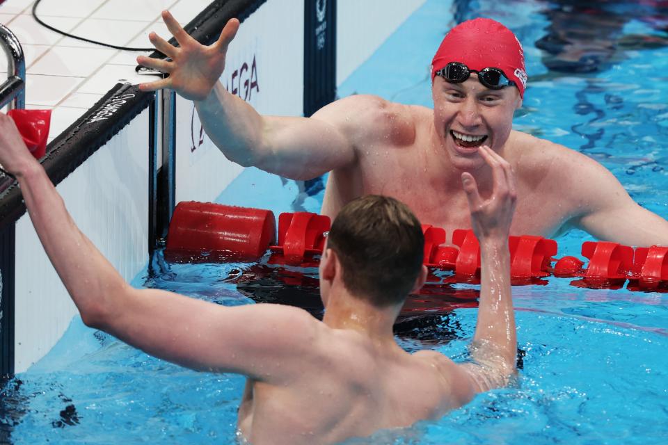 Tom Dean and Duncan Scott celebrate their one-two for Team GB in the pool (Getty Images)