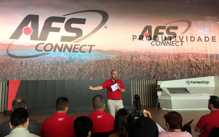 Christian Gonzalez, vice-president South America for machine maker Case IH, attends a presentation in Ribeirao Preto, Brazil May 1, 2019. Picture taken May 1, 2019. REUTERS/Marcelo Teixeira