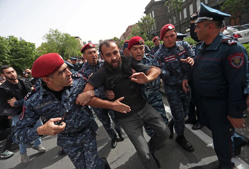 Activists hold an anti-government protest in Yerevan