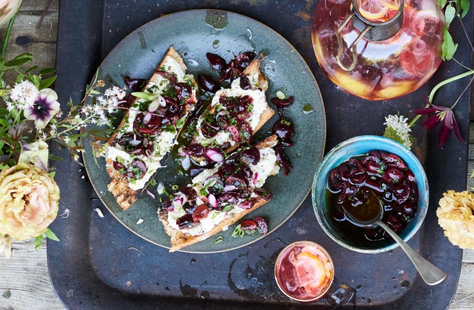 Charred Bread with Ricotta and Cherry Salsa