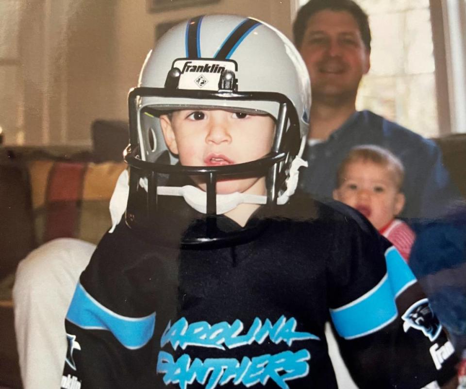 At age 2, Daniel Jones was already wearing Carolina Panther jerseys and helmets. He would grow up to become an NFL quarterback and the No. 6 overall draft pick of the New York Giants in 2019.