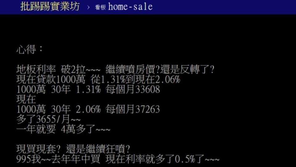 原PO好奇，「繼續噴房價？還是反轉了？」（圖／翻攝自PTT）