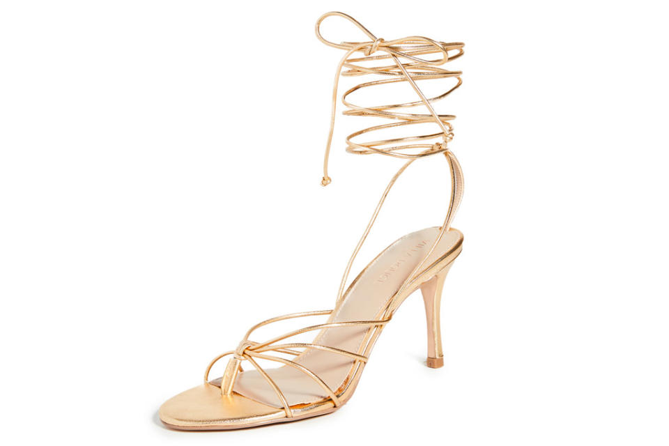 sandals, gold, ankle wrap, wrap, heels, villa rouge