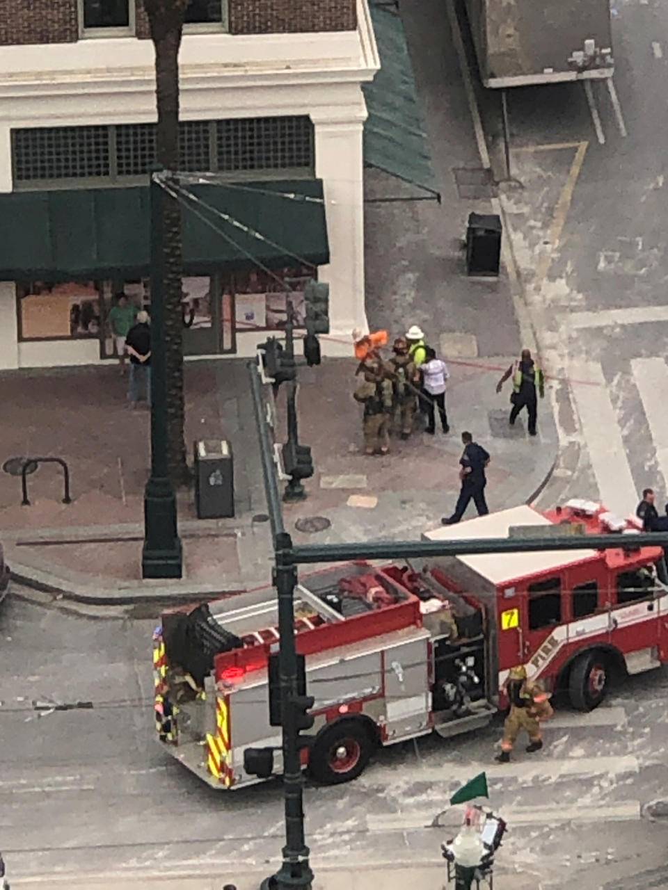 A fire engine is seen near the site where a portion of a Hard Rock Hotel under construction collapsed in New Orleans, Louisiana, U.S. October 12, 2019, in this image taken from social media. Michael Hollister via REUTERS.THIS IMAGE HAS BEEN SUPPLIED BY A THIRD PARTY.