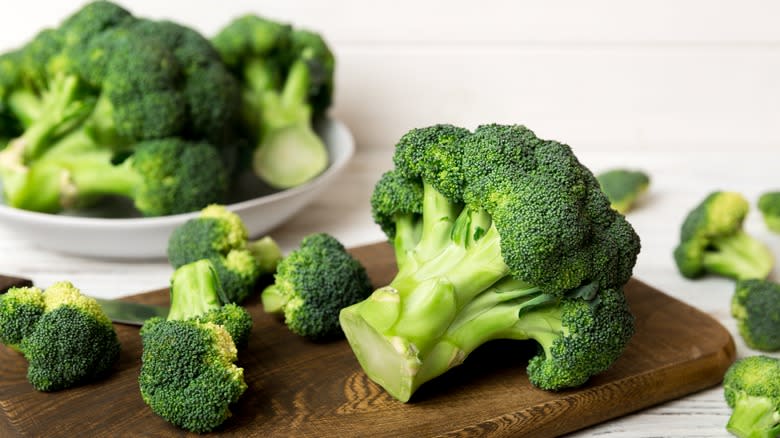 Broccoli stalks on cutting board