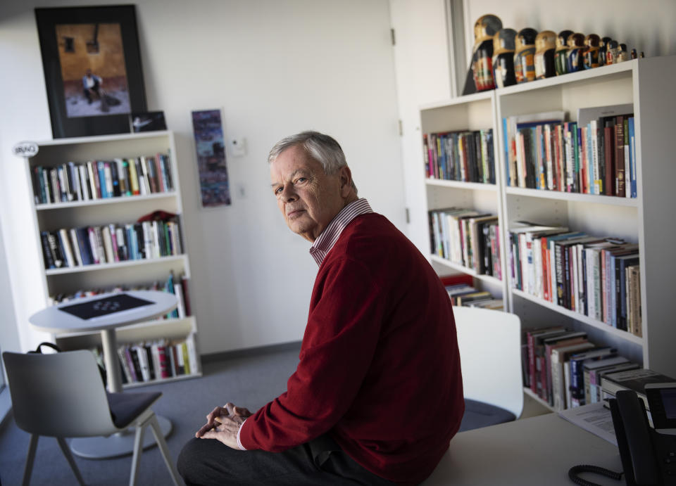 Brown University professor Stephen Kinzer, author of a book on the mind-control experiment backed by the CIA which gave large doses of LSD to prisoners including James "Whitey" Bulger, sits in his office, Thursday, Jan. 30, 2020, in Providence, R.I. (David Goldman/AP)