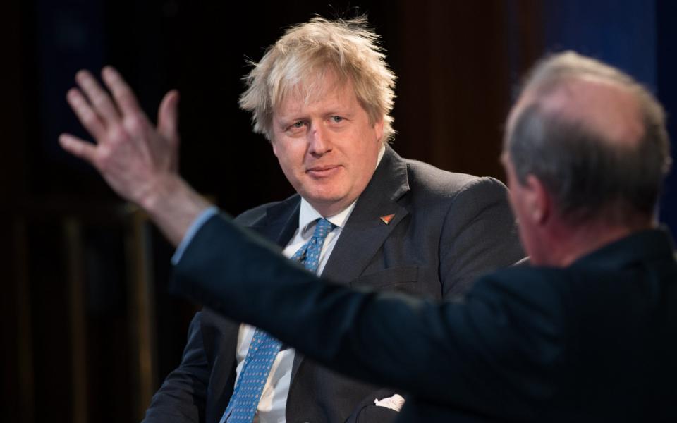 Boris Johnson being interviewd by the Telegraph's Charles Moore as part of the 'One Year to Brexit' event, back in 2018 - Andy Paradise/Paradise Photo