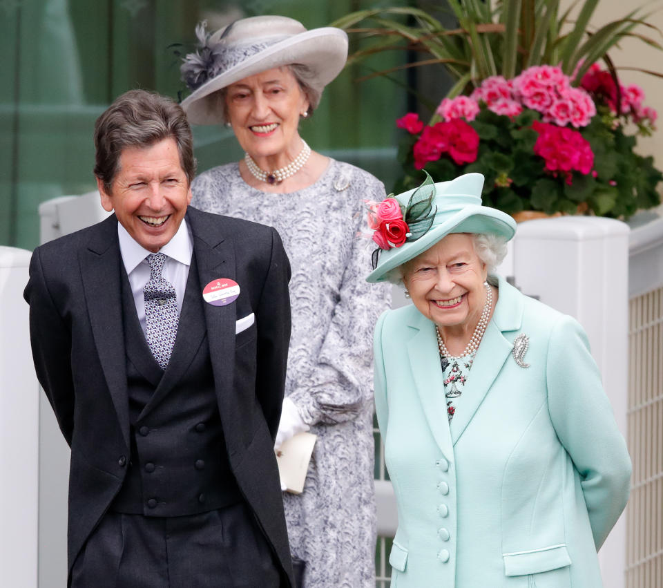 Queen Elizabeth II and her lady-in-waiting, Lady Susan Hussey, at Royal Ascot in 2021. (Getty Images) 