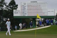 Hideki Matsuyama, of Japan, walks the the 17th green during the third round of the Masters golf tournament on Saturday, April 10, 2021, in Augusta, Ga. (AP Photo/David J. Phillip)