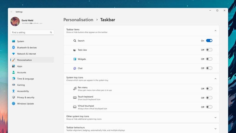 Windows task bar personalization