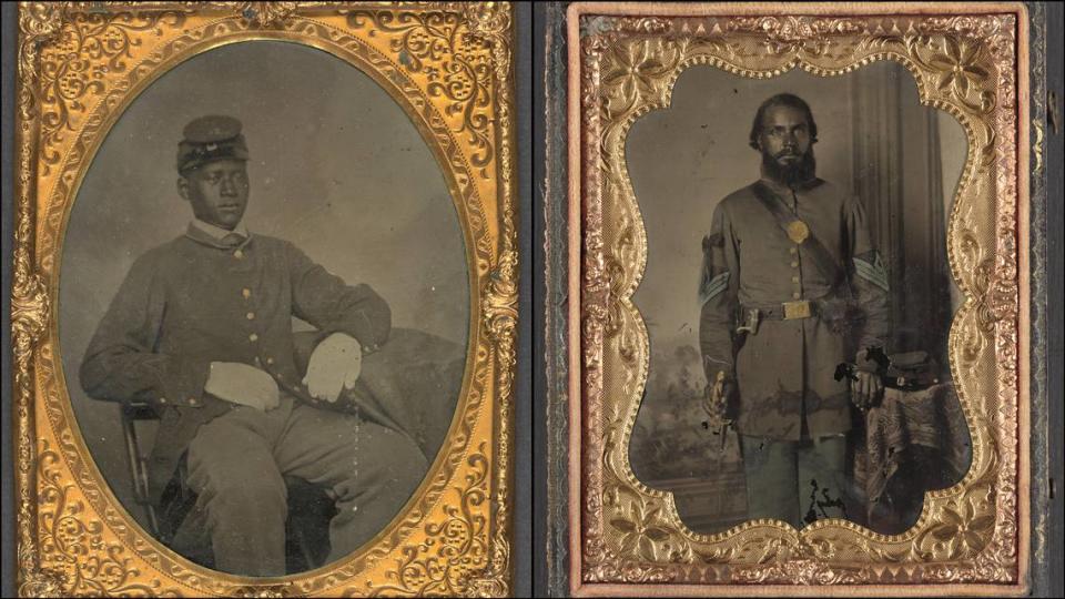 Unidentified African-American soldiers, photographed between 1860 and 1870.