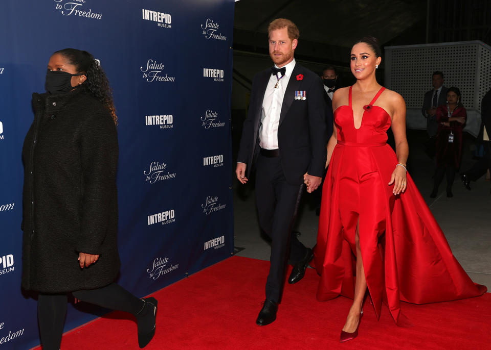 Meghan Markle and Prince Harry on the Intrepid Museum's 2021 Salute to Freedom gala red carpet