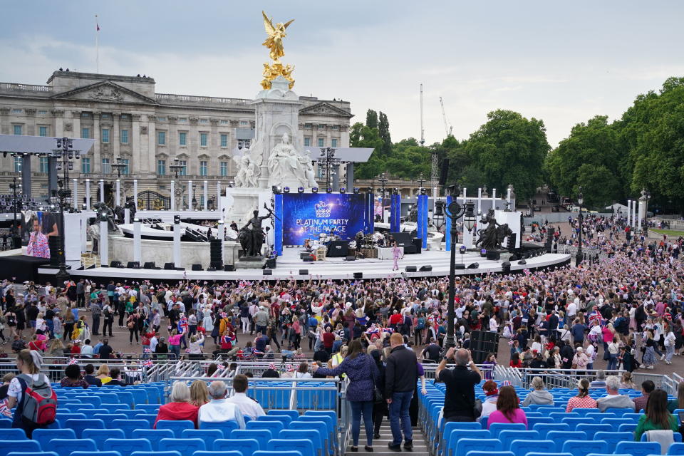 The crowd arriving before the start of the Platinum Party at the Palace in front of Buckingham Palace (PA)