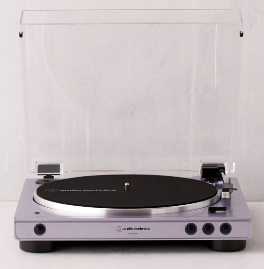 lilac record player with clear lid