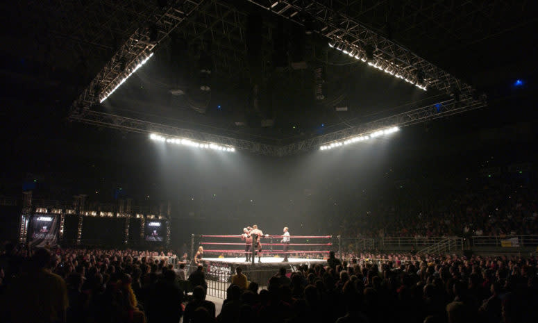 A general view of a wrestling match.