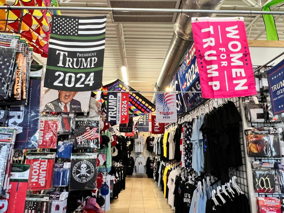 A T-shirt aisle inside the Trump Superstore.