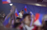 Philippine President Rodrigo Duterte waves as he attends the opening ceremonies of the 30th South East Asian Games at the Philippine Arena, Bulacan province, northern Philippines on Saturday, Nov. 30, 2019. (AP Photo/Aaron Favila)