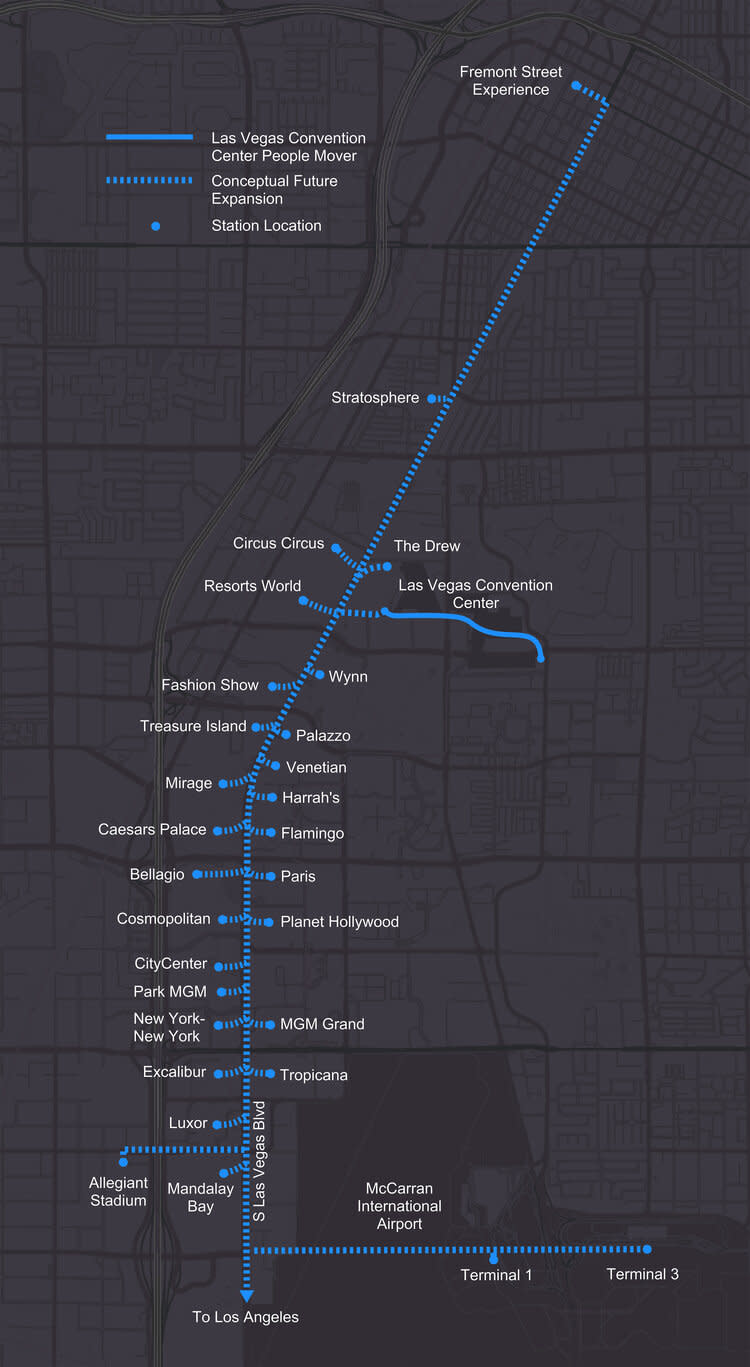 The Boring Company’s proposed network of tunnels under Las VegasThe Boring Company