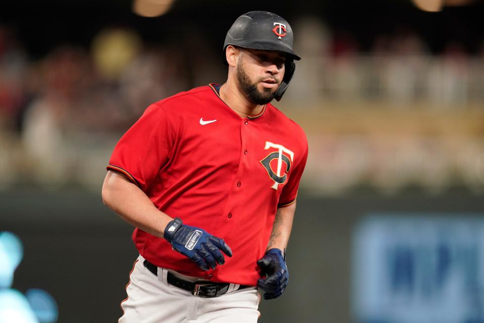 Twins catcher Gary Sanchez rounds the bases after hitting a two-run homer in a game on Aug. 26.