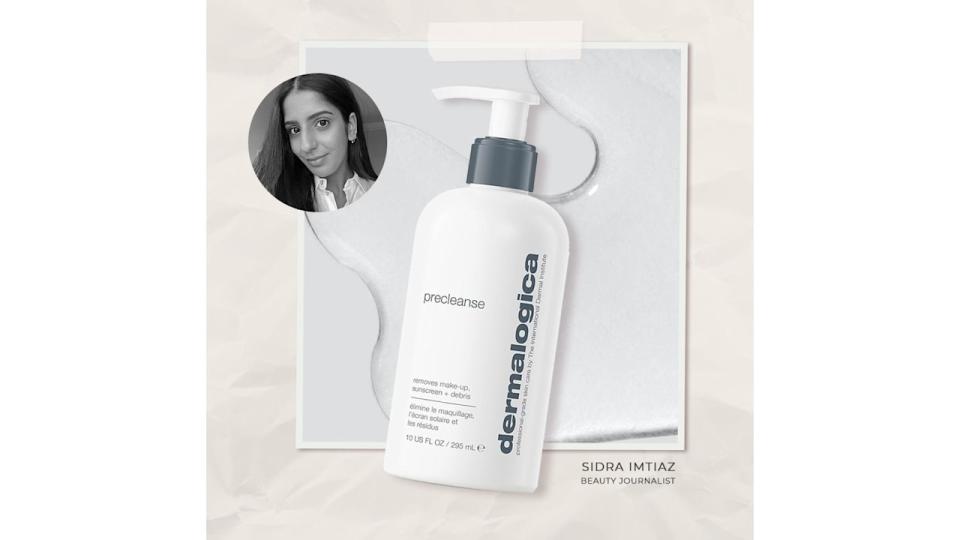 collage of headshot and dermalogica cleanser