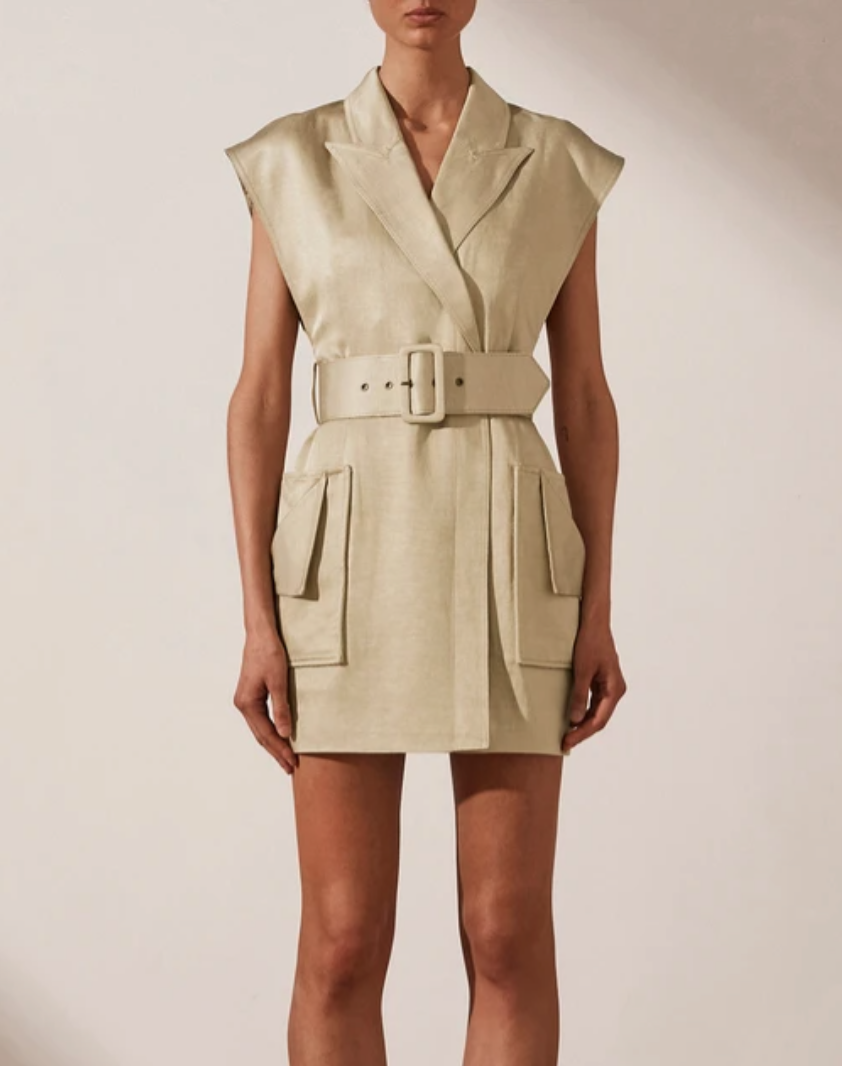 nude Shona Joy blazer dress and skirt