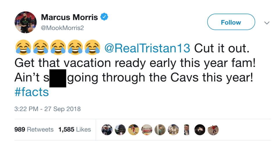 Tell us how you really feel, Marcus Morris. (Screencap via Twitter)