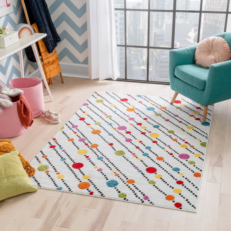 Juliet Power Loom White Polka Dot Rug