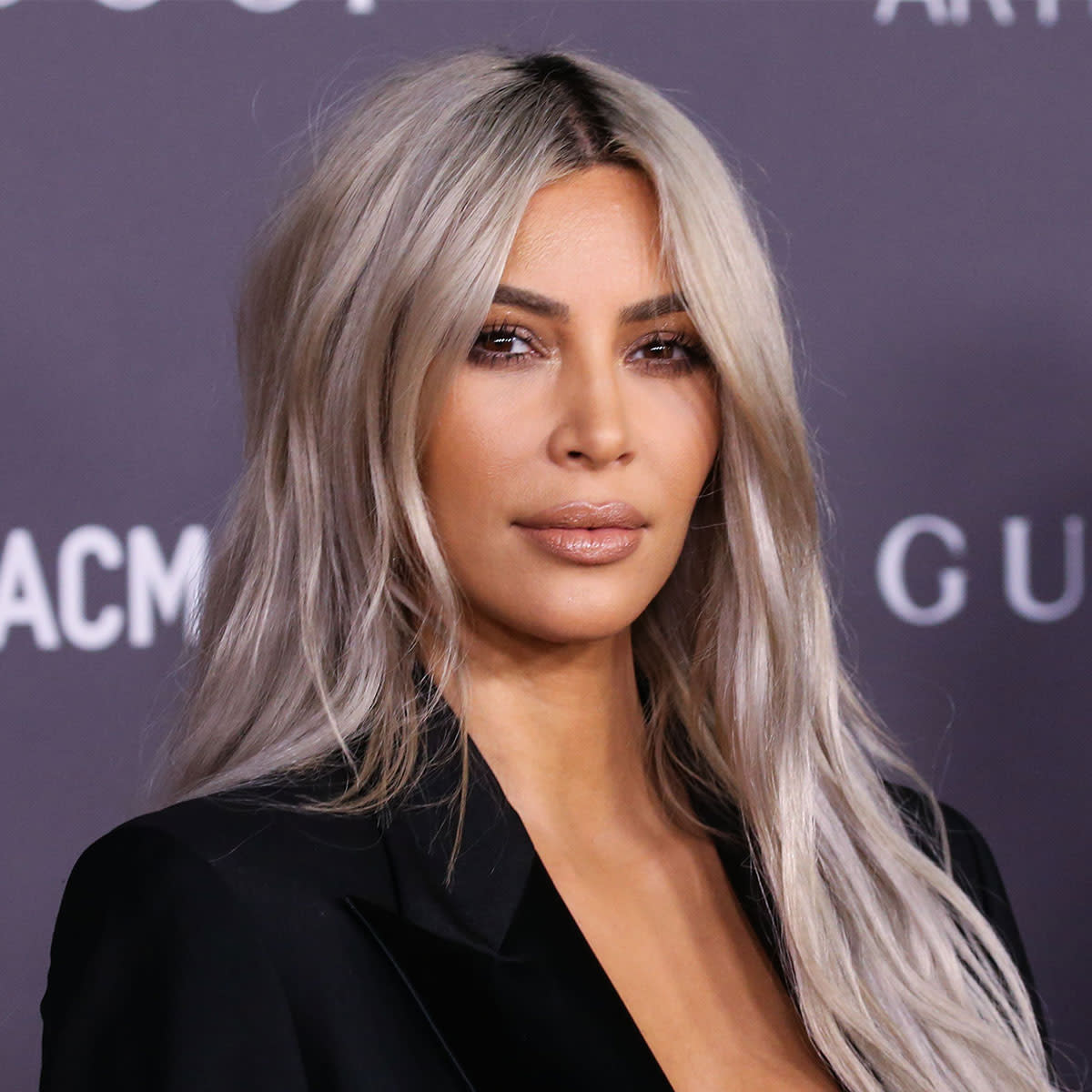 Kim Kardashian wearing Gucci arrives at The 2017 LACMA Gala