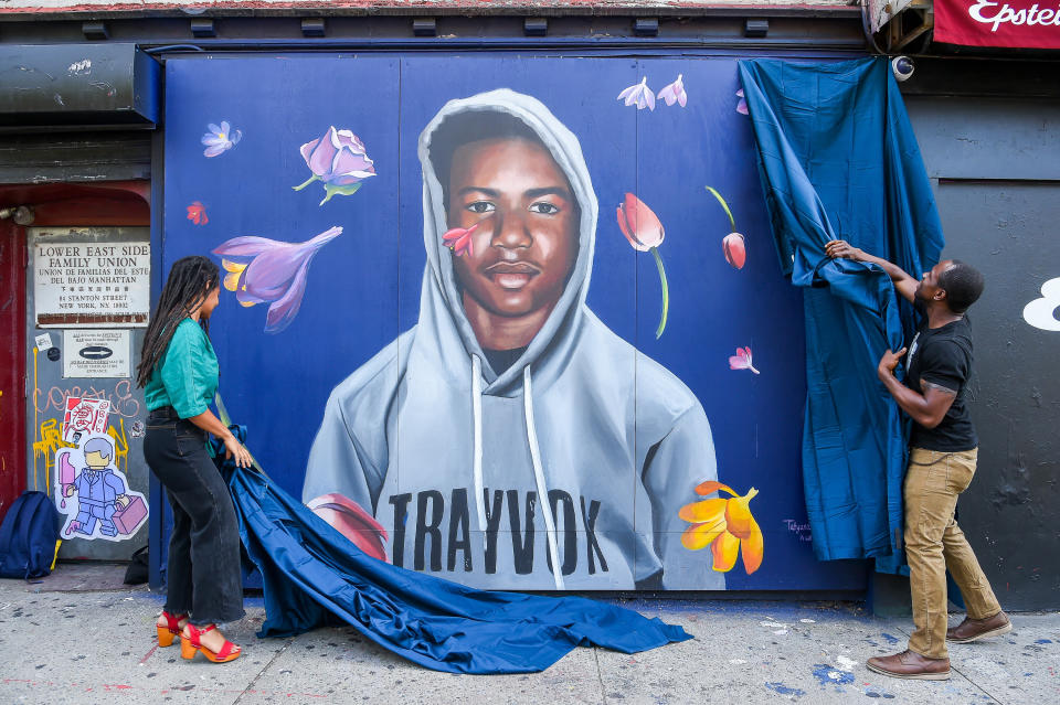 George Zimmerman was acquitted of murder in the death of Trayvon Martin, who's seen on a New York City mural in 2018. (Photo: Ben Gabbe via Getty Images)