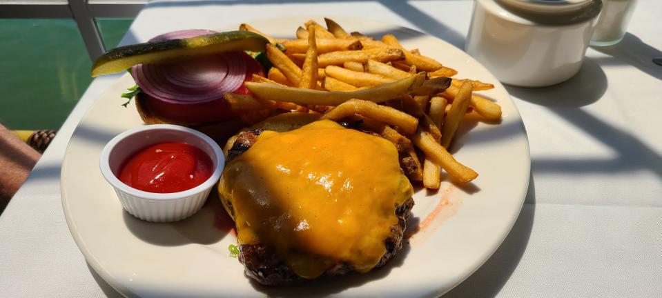 Bayside Seafood Grill & Bar Prime cheddar burger, $23.