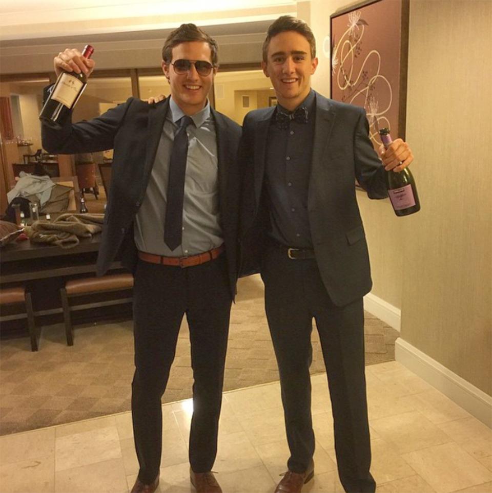 Peter has always committed to his pilot lifestyle, even wearing aviator sunglasses inside. Here, the two pose in Las Vegas in 2014. 