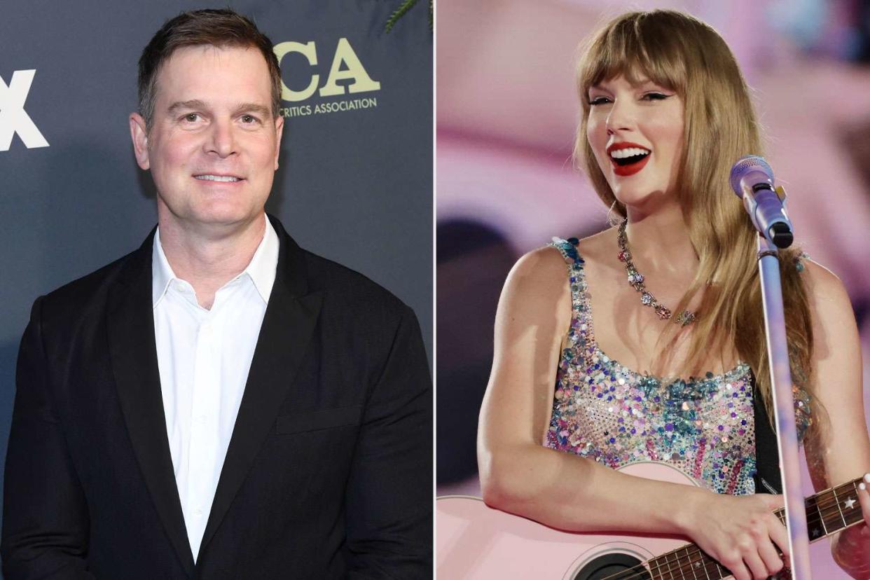 <p>getty (2)</p> Peter Krause (left) and Taylor Swift